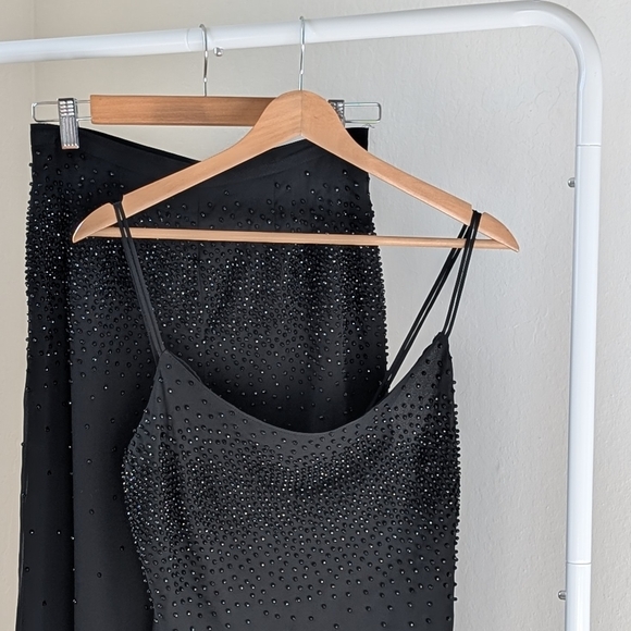 Veronique Young for W Black Chiffon Beaded Cami & Pant Co-Ord Size 6 - Picture 2 of 12